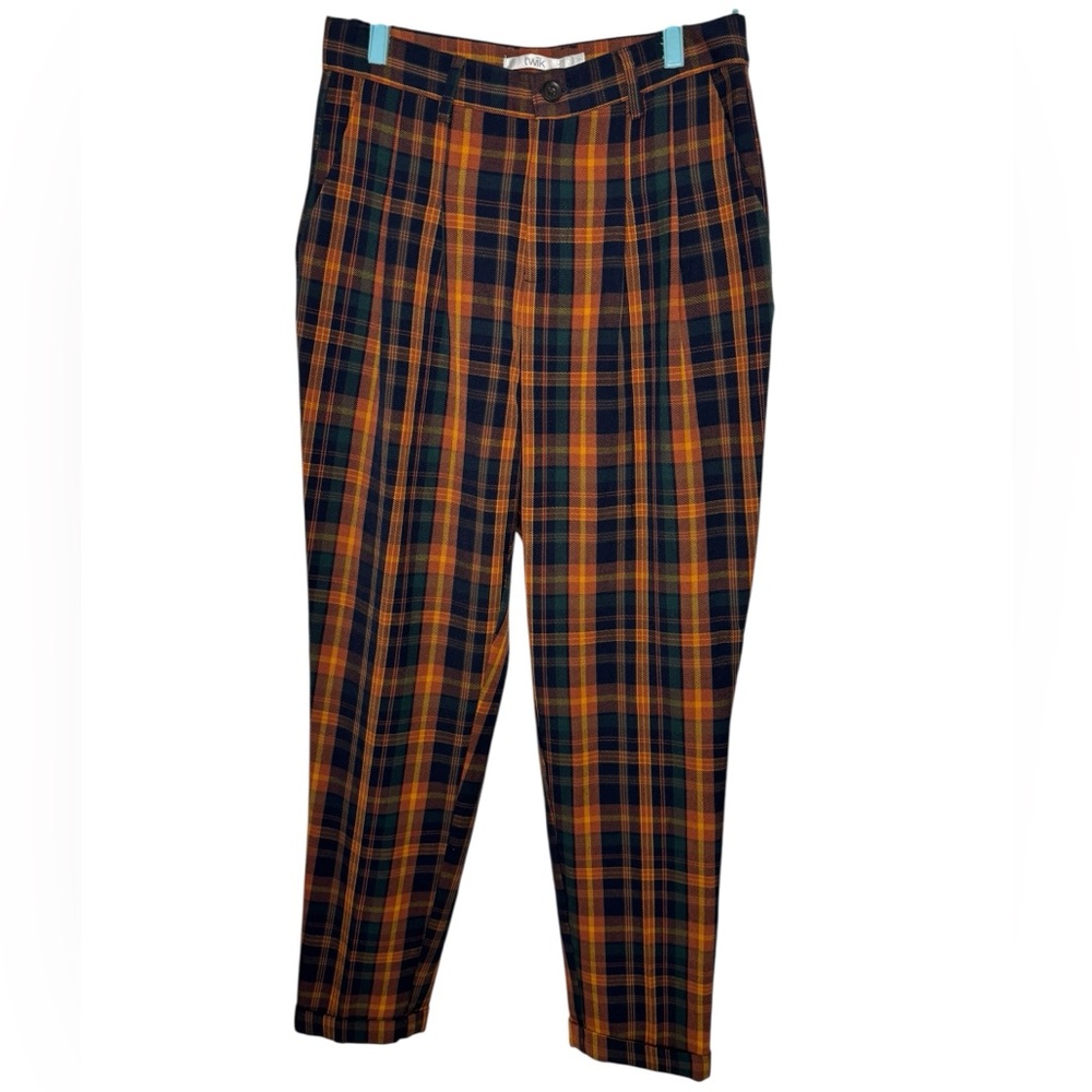 Twik Plaid Ankle Pants in Orange and Black size S